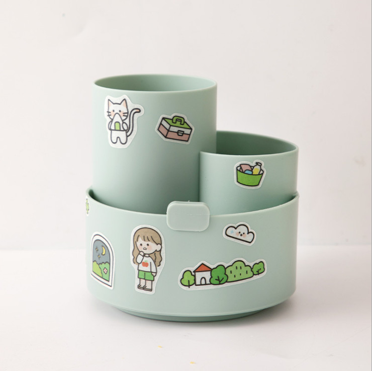 [Ảnh thật] [Rẻ vô địch] Ống cắm bút 3 ngăn xoay 360 cỡ lớn cực xinh MIM  (Tặng kèm sticker) OB360