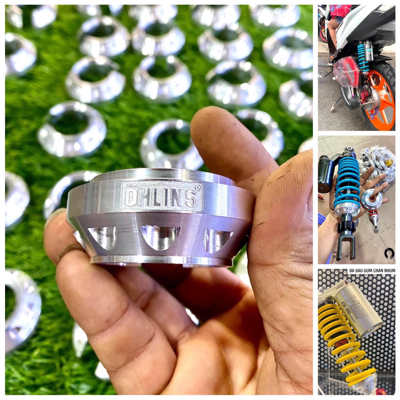 Chén nhôm cnc gắn phuộc Ohlins YSS