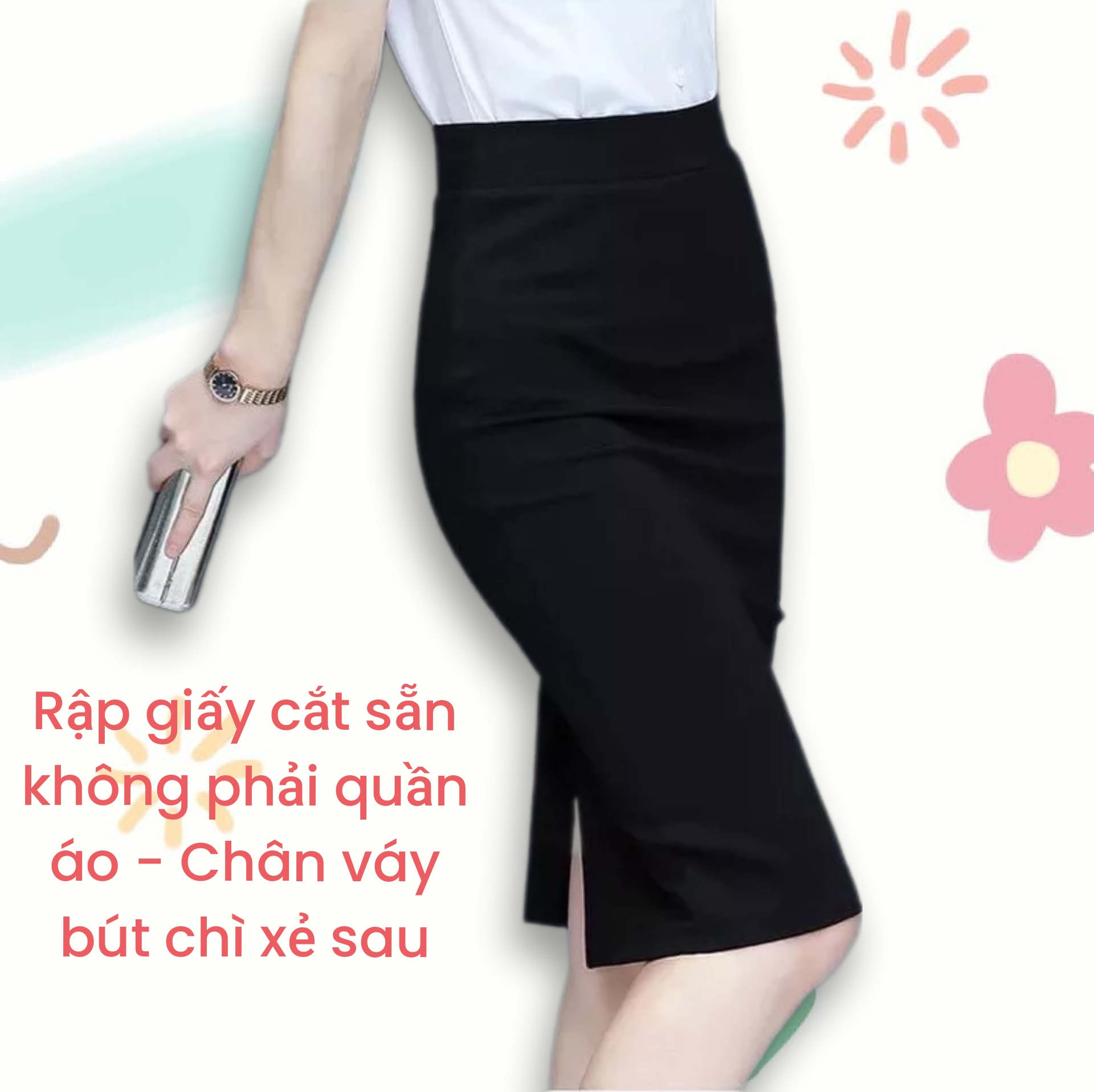 Rập giấy cắt sẵn - Rập giấy may chân váy ôm bút chì xẻ sau nữ