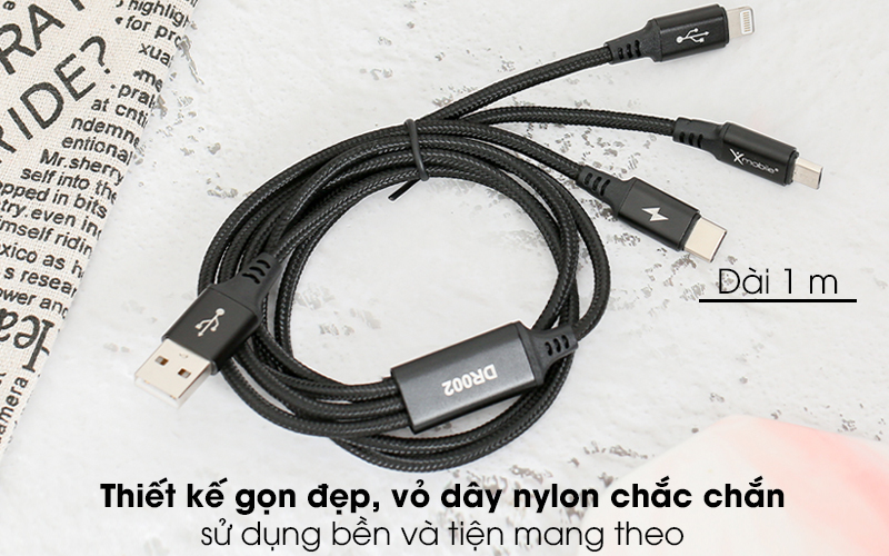 Cáp 3 đầu Lightning Type C Micro 1m Xmobile DR002 Đen ( Like New )