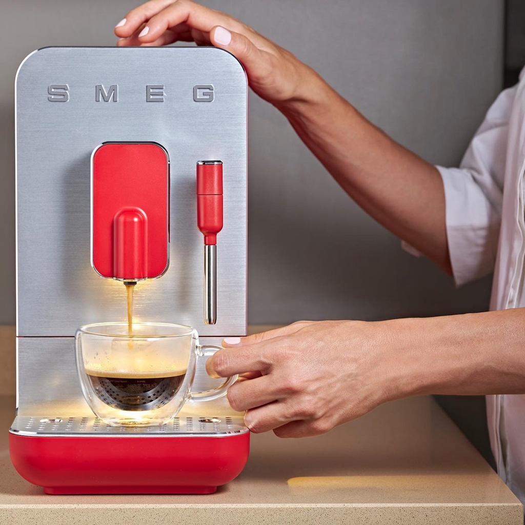 Smeg BCC02RDMEU Red Fully Automatic Coffee Maker, Smeg Coffee Maker, Coffee Maker, Espresso, Cappuccino, Smeg Coffee Machine, Imported from Germany, 12 Month Warranty