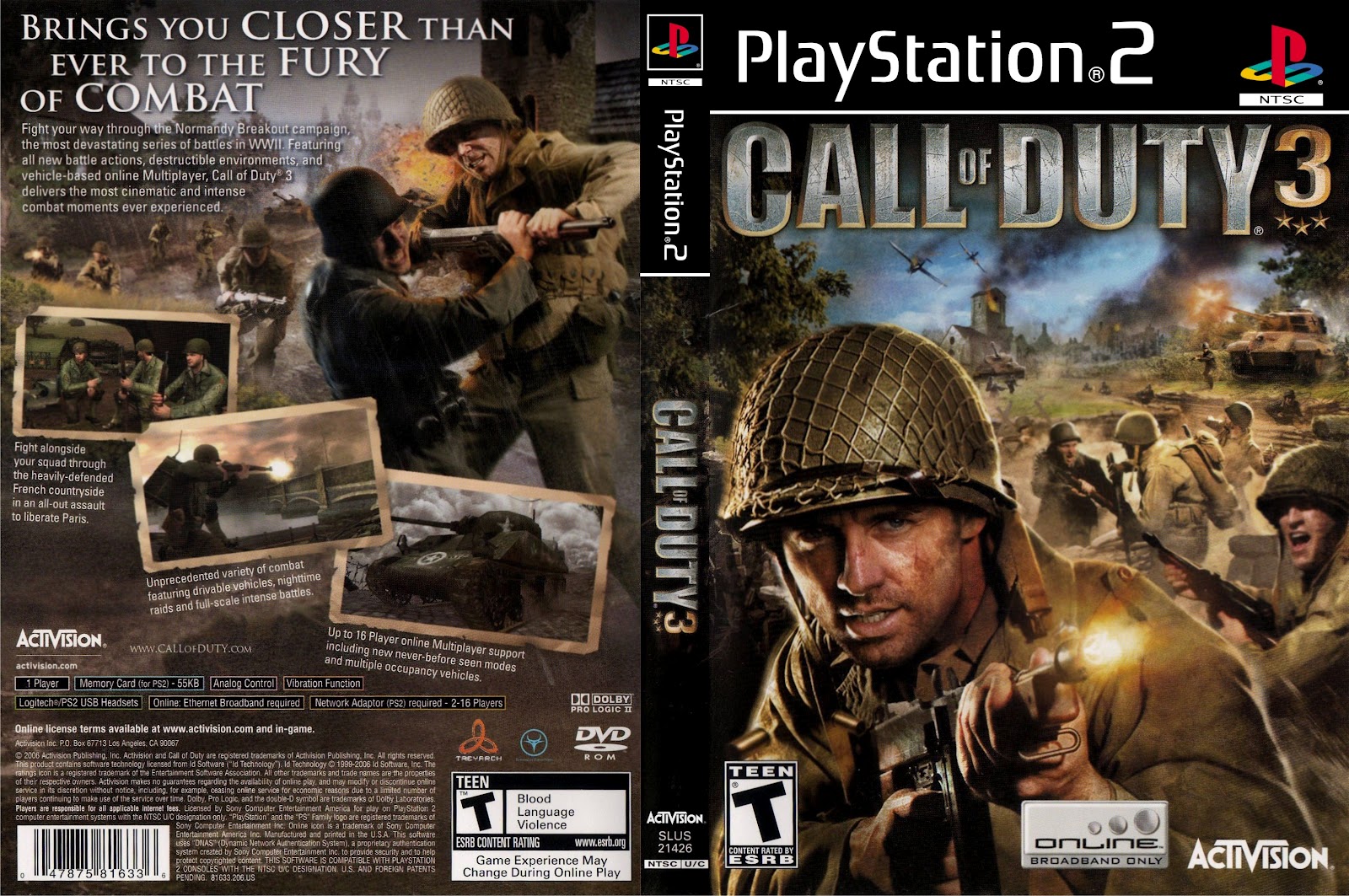 Đĩa game PS2, Call of Duty: 3 (bắn súng góc nhìn thứ nhất) cho PS2