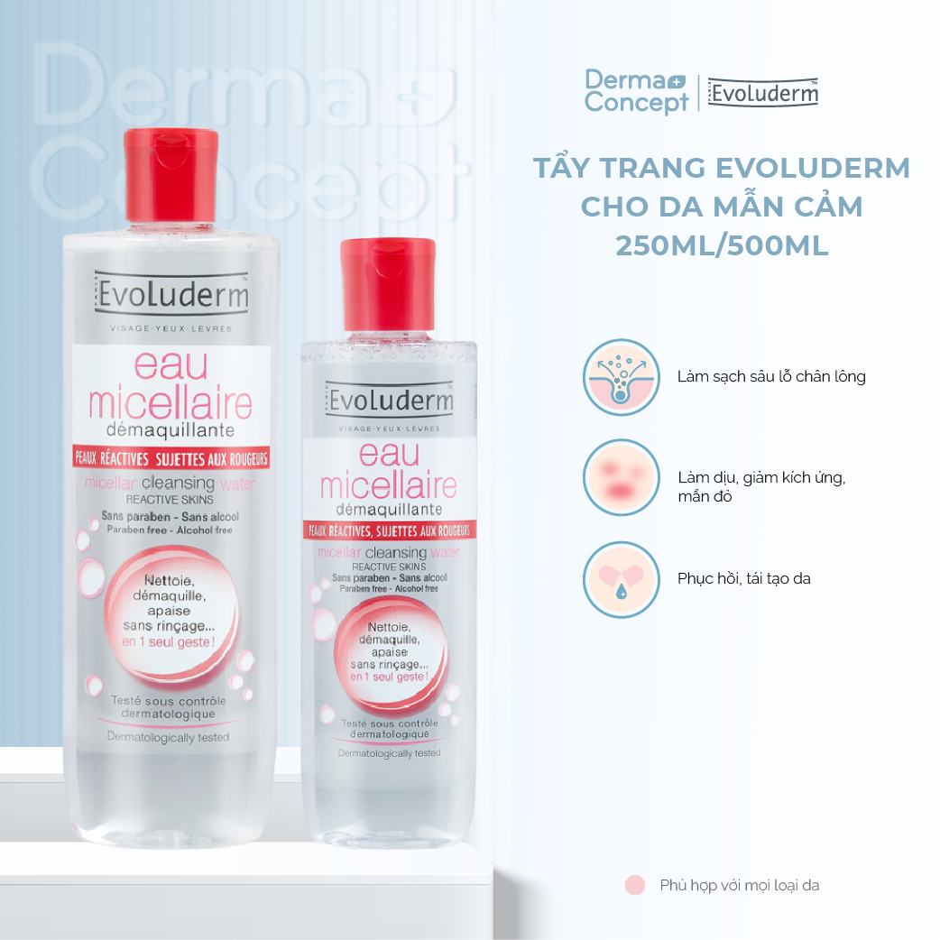 Nước tẩy trang Evoluderm Eau Micellaire 100ml/250ml/500ml