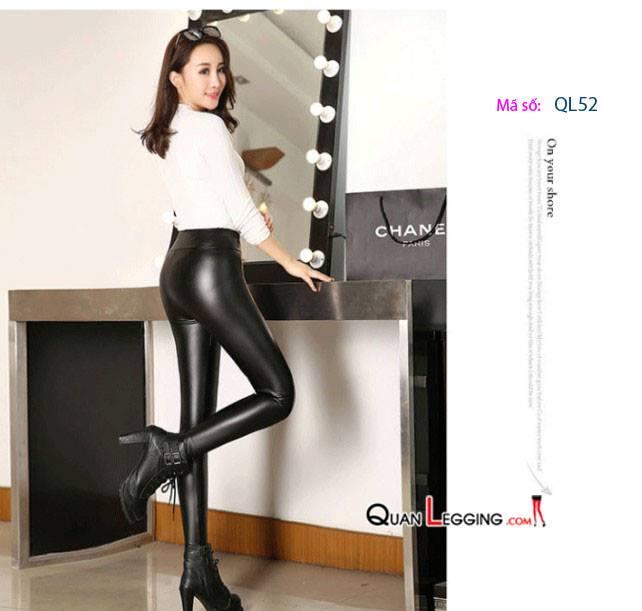 Quần da nữ PU lưng cạp cao nhiều size màu Đen QL52
