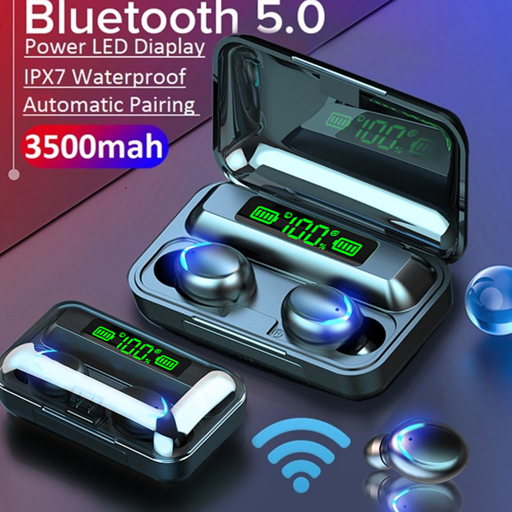 Tai nghe Bluetooth Không dây F9 Pro 5.0 TWS, Mẫu mới, Thiết kế cao cấp, Cảm ứng Vân tay, HIển thị Pin, Chống nước, pin trâu sạc nhanh chống nước