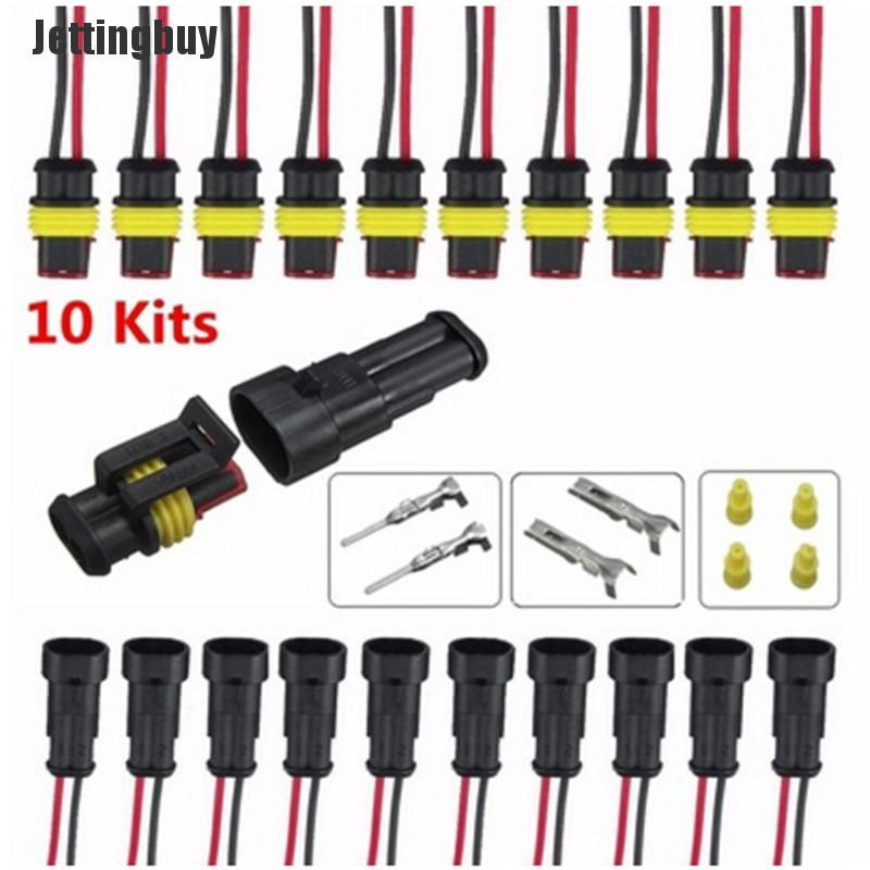 Jettingbuy 10 Kits 2 Pin Way Sealed Waterproof Electrical Wire Connector Plug Car Auto Sets