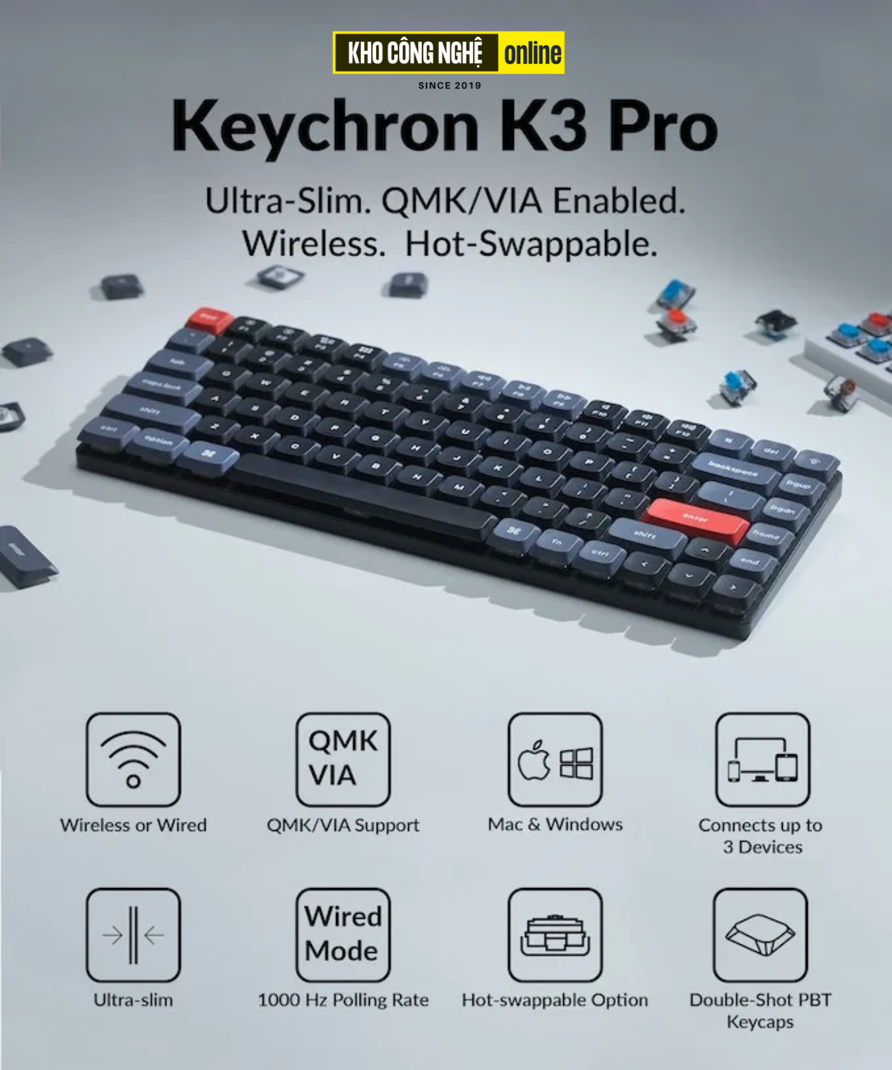 Keychron K3 Pro - Bàn phím cơ Keychron K3 Pro QMK VIA Hàng chính hãng