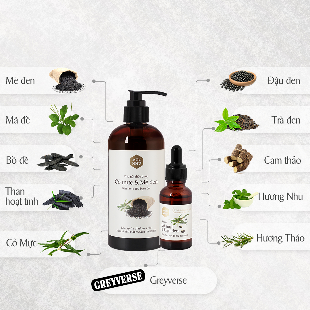 Bộ đôi Serum dưỡng tóc VÀ Dầu gội Cỏ Mực Mộc Nhu