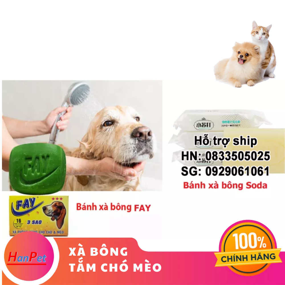 Hanpet - Xà bông tắm chó mèo Soda & FAY 3 sao cục 100gr sạch ve bọ chét, thơm lâu hơn
