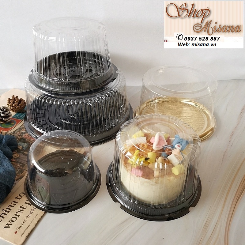 Combo 50 hôp nhựa tròn đựng bánh 14cm - A016 dùng đựng bánh bông lan trứng muối, rau câu, thực phẩm