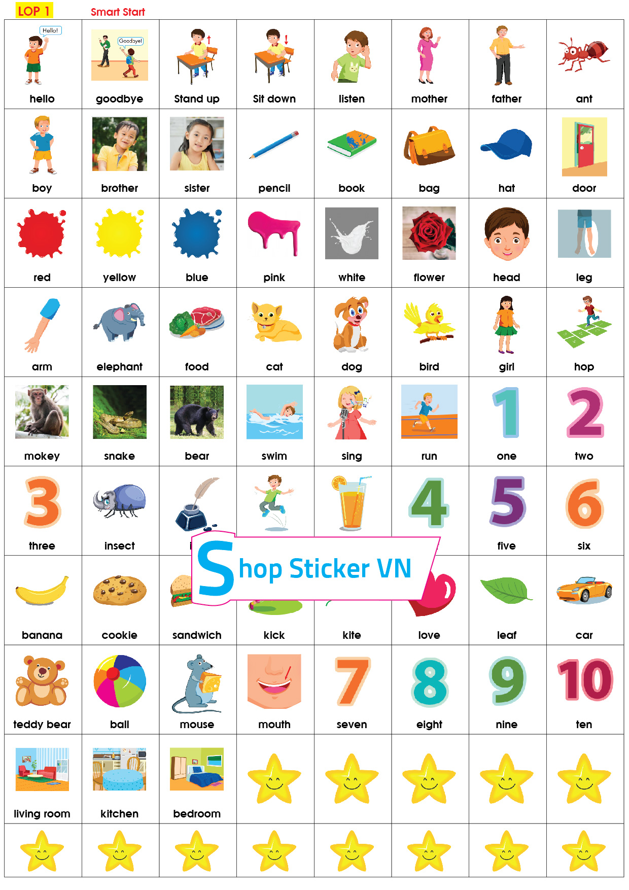 Sticker từ vựng tiếng anh đủ các khối lớp - Smart Start