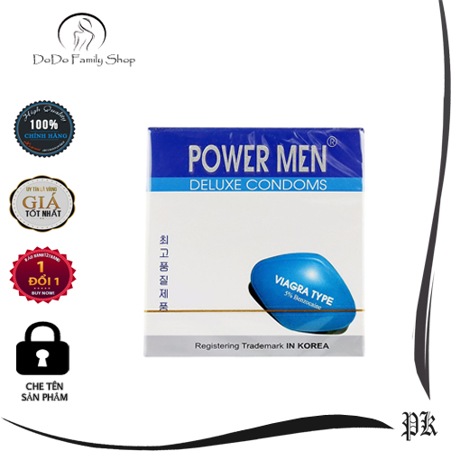[HCM]Bao cao su powermen viagra 5% hộp 3 chiếc ( kèm 1 chai playboy chống xuất binh sớm ở nam giới)