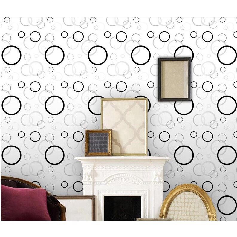 10 Mét Giấy Dán Tường, Khổ 45CM Rộng Decal PVC Trang Trí ( có keo ) - VÒNG TRÒN TRẮNG ĐEN PT1014