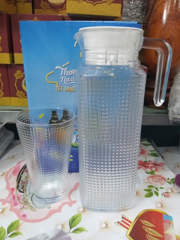 Bộ Bình Ly Thủy Tinh kim cương 1.1 lit