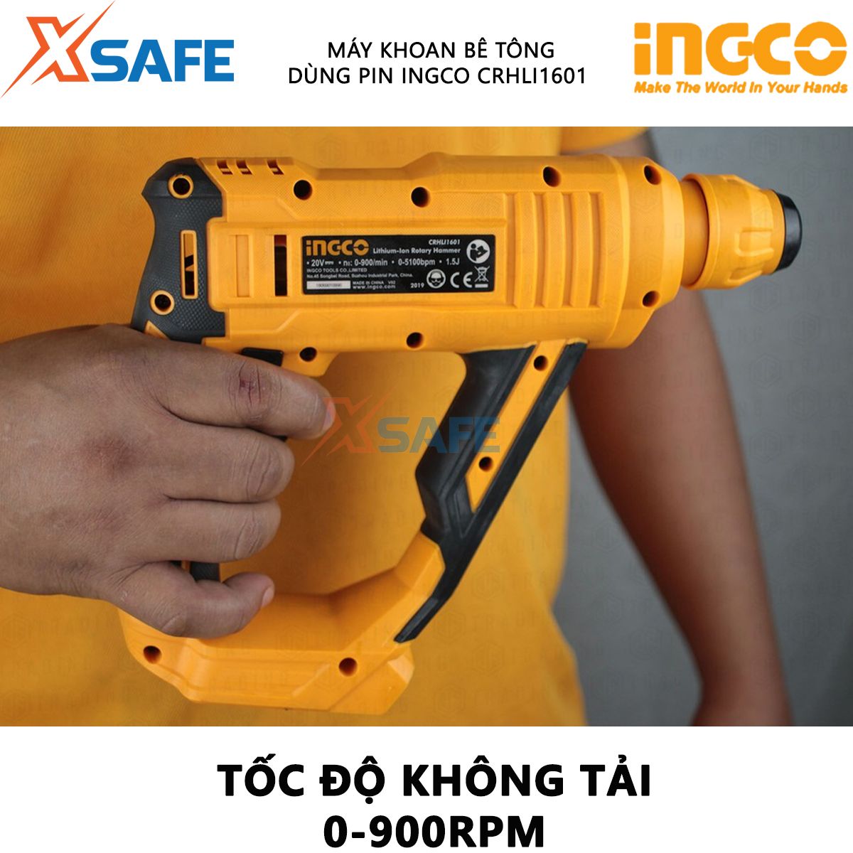 Machine concrete drill battery ingco CRHLI1601 | drill using battery portable power generation battery 20V, no-load speed 0-900rpm, capable of drilling concrete maximum Φ 16mm, no drill hole screws material surface concrete, wood, wall [XTools] [xsafe]