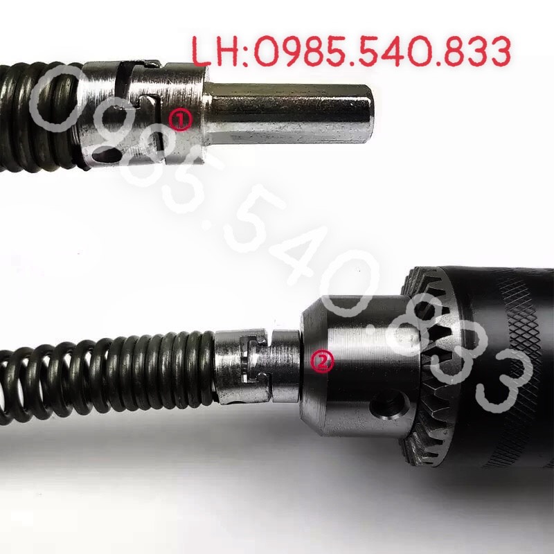 Dây thông tắc cống dùng cho máy khoan ( 3M dây + 6 đầu thông + 1 đầu kết nối máy khoan )