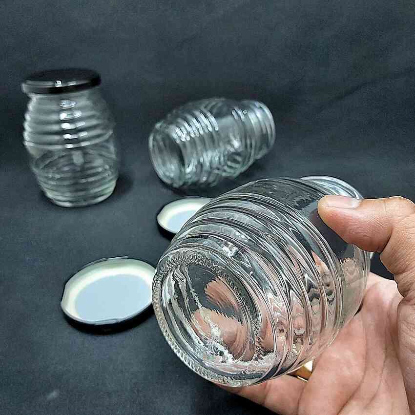 Hũ Thủy Tinh Đựng Gia Vị 350ML (combo 8 cái) con ong nắp thiếc đen – Hũ Đựng Gia Vị Thủy Tinh - Hũ Thủy Tinh Đựng Mật Ong yến chưng