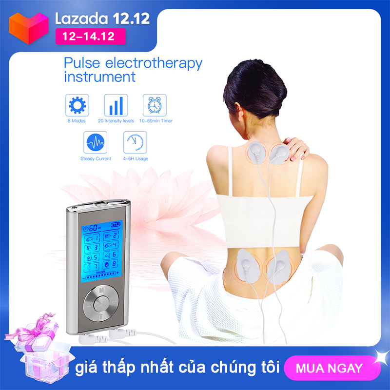CkeyiN Máy mát xa cầm tay kèm 4 miếng đệm xung điện trị liệu dùng để kích thích cơ bắp hoặc giảm đau cơ bắp với 8 chế độ điều khiển - INTL