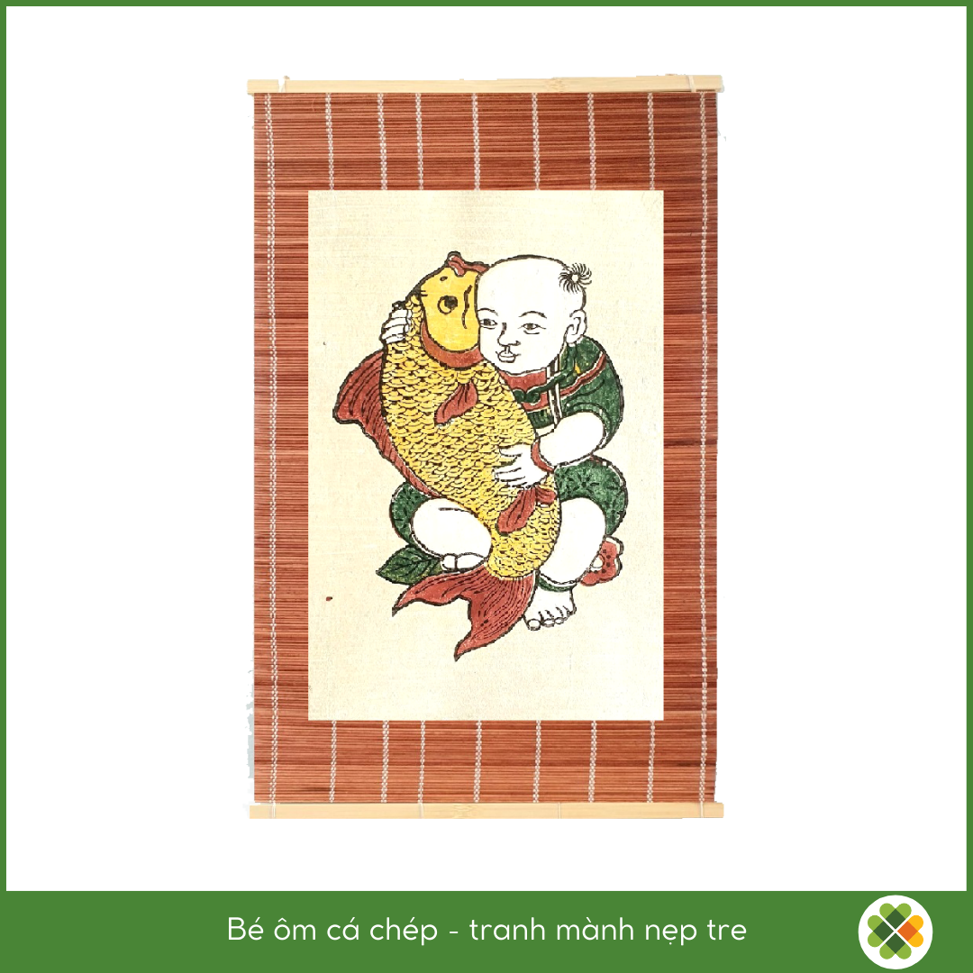 Little Boy Holding Carp - Dong Ho folk woodcut painting