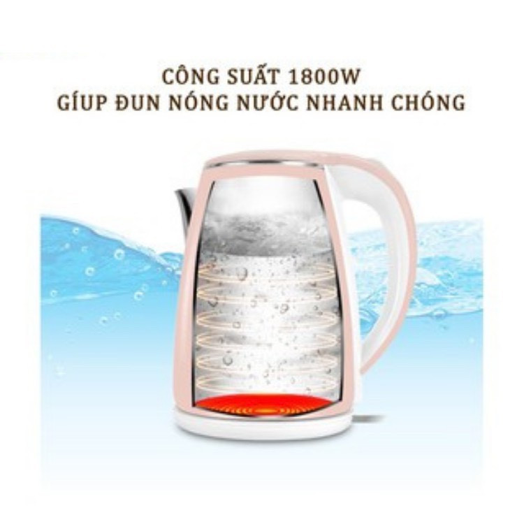 (CHÍNH HÃNG, VIỀN TRẮNG, BH 1-1) Ấm đun siêu tốc 2 lớp, bình đun nước siêu tốc Thái Lan JibLai 2.5 Lít