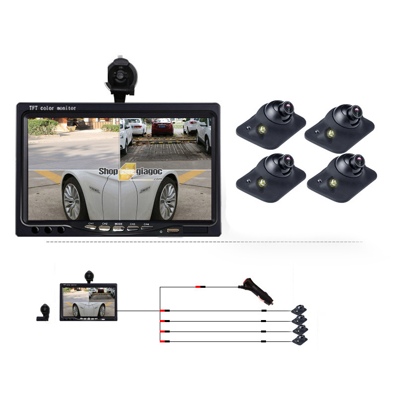 Combo 2 Camera Cập Lề Trái Phải + Màn Hình 7 Inch 1024x600