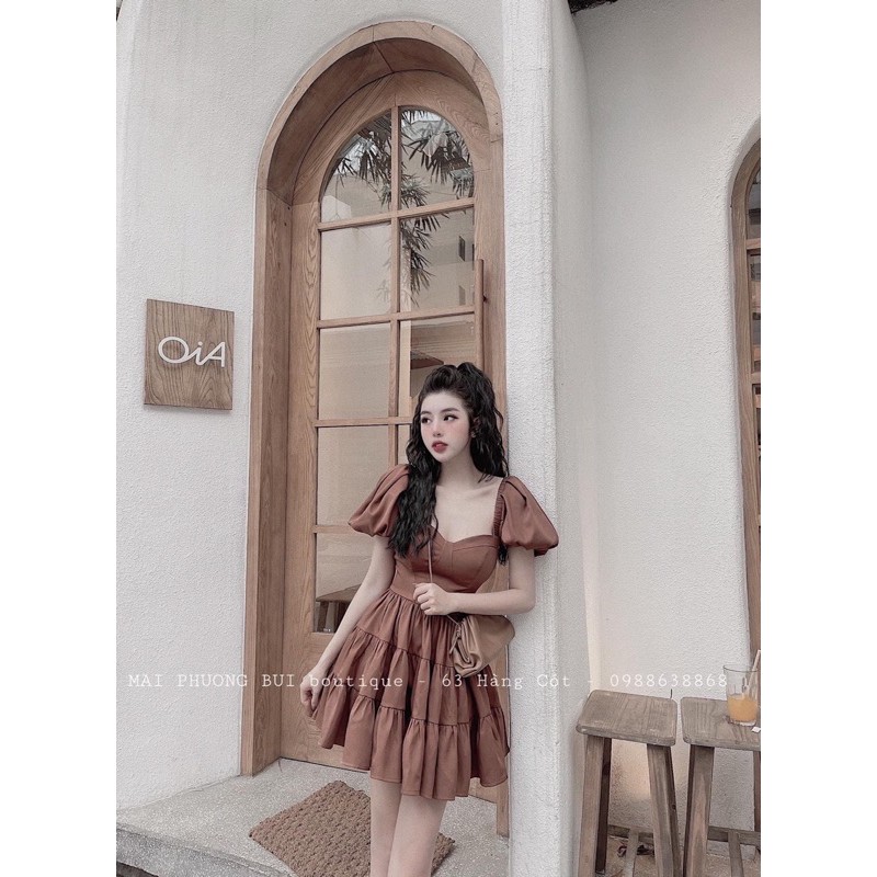 Váy babydoll tay phồng cổ vuông cup ngực, đầm dáng xoè tay phồng siêu xinh có ảnh thật kèm video