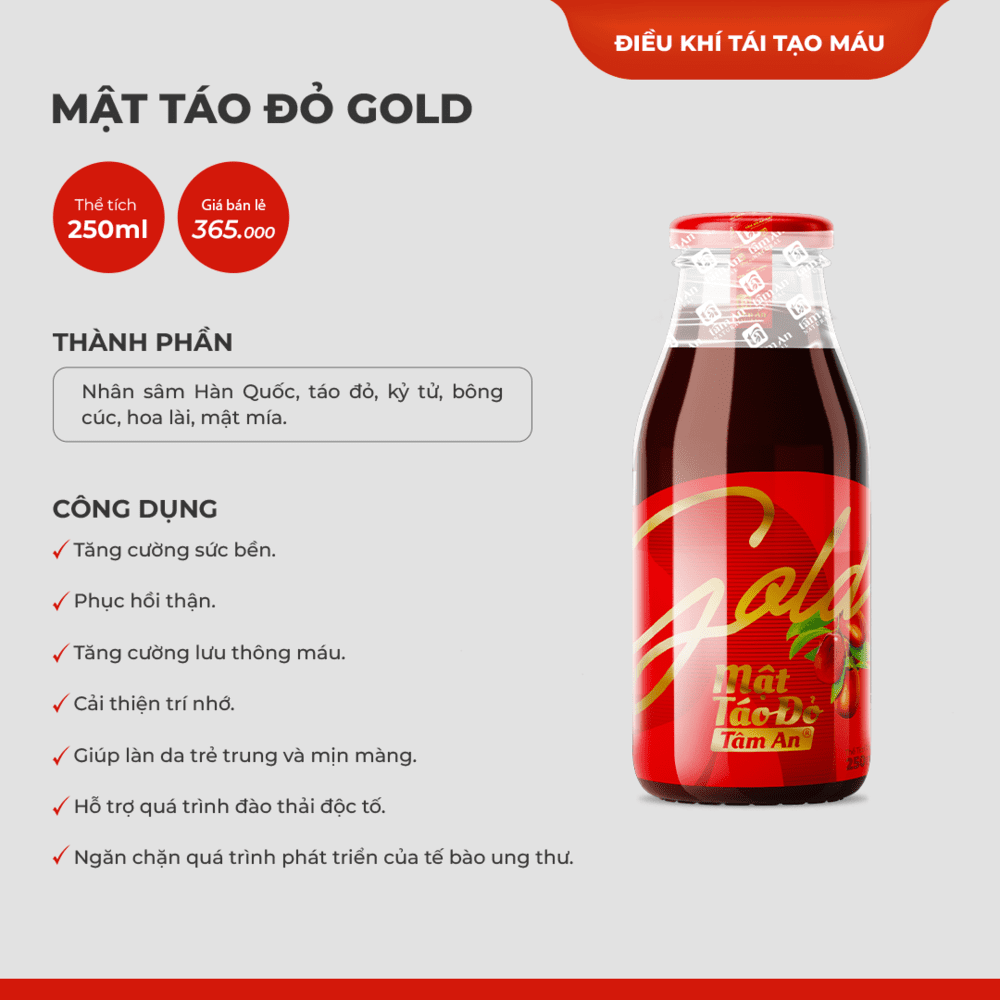 MẬT TÁO ĐỎ TÂM AN NHÂN SÂM GOLD 250ml
