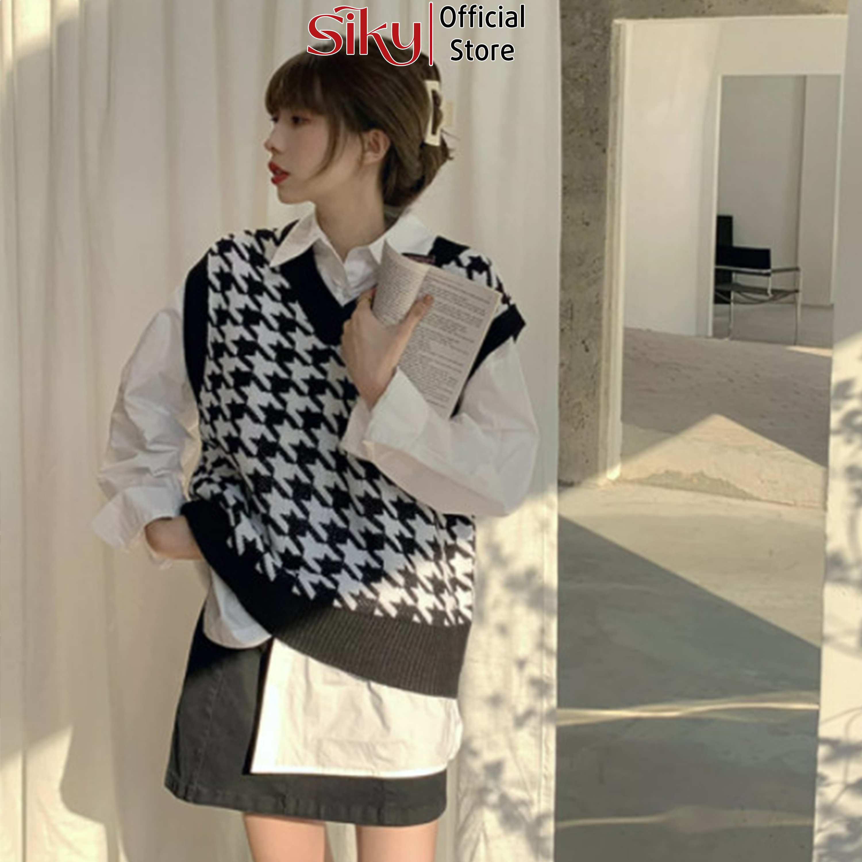 Áo gile nữ SIKY chất len dày họa tiết - GL07