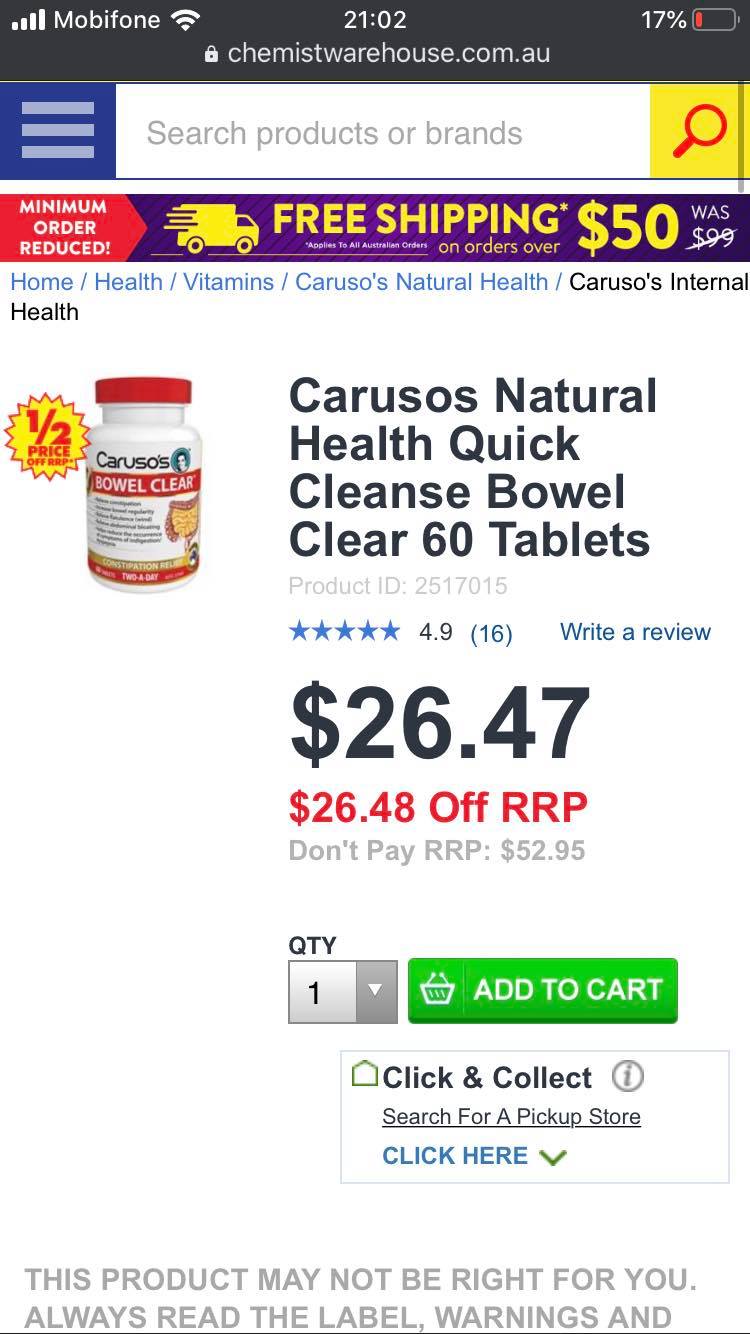 Caruso’s Bowel Clear 60 viên – thải độc ruột