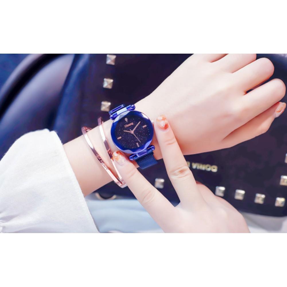 Đồng hồ nữ Ulzzang thời trang dây nam châm lụa cao cấp mặt kim tuyến đa giác sang trọng