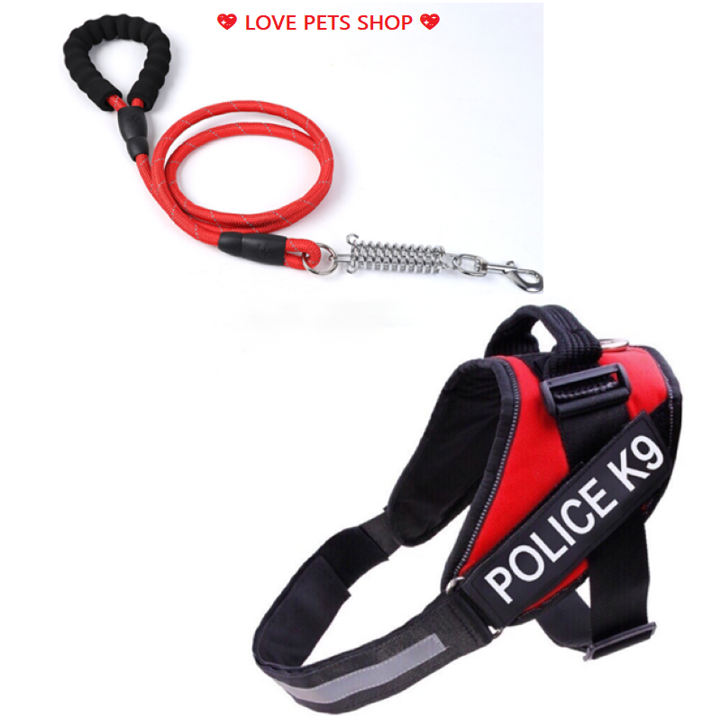 Bộ dây dắt Chó phản quang có lò so trợ lực kèm đai yếm ngực K9 - Love pets shop