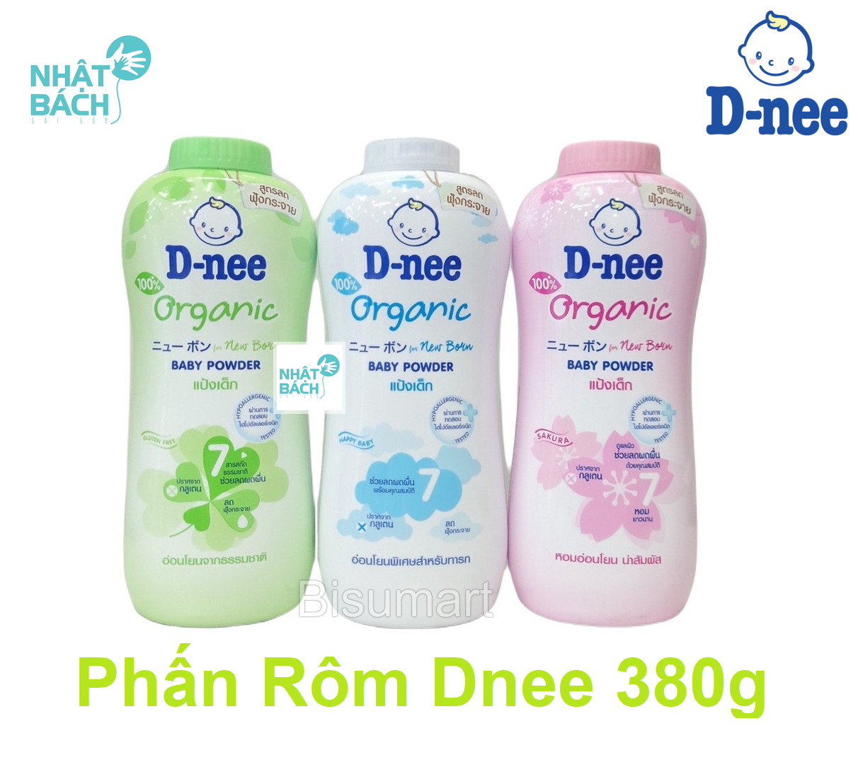 Phấn Thơm cho bé Phấn Rôm Em Bé Sơ Sinh Organic Dnee Thái Lan 350g