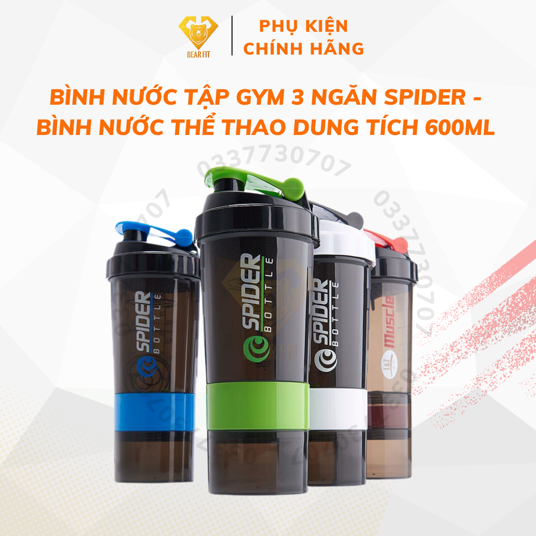Bình nước Spider - bình nước tập gym 3 ngăn 650ml