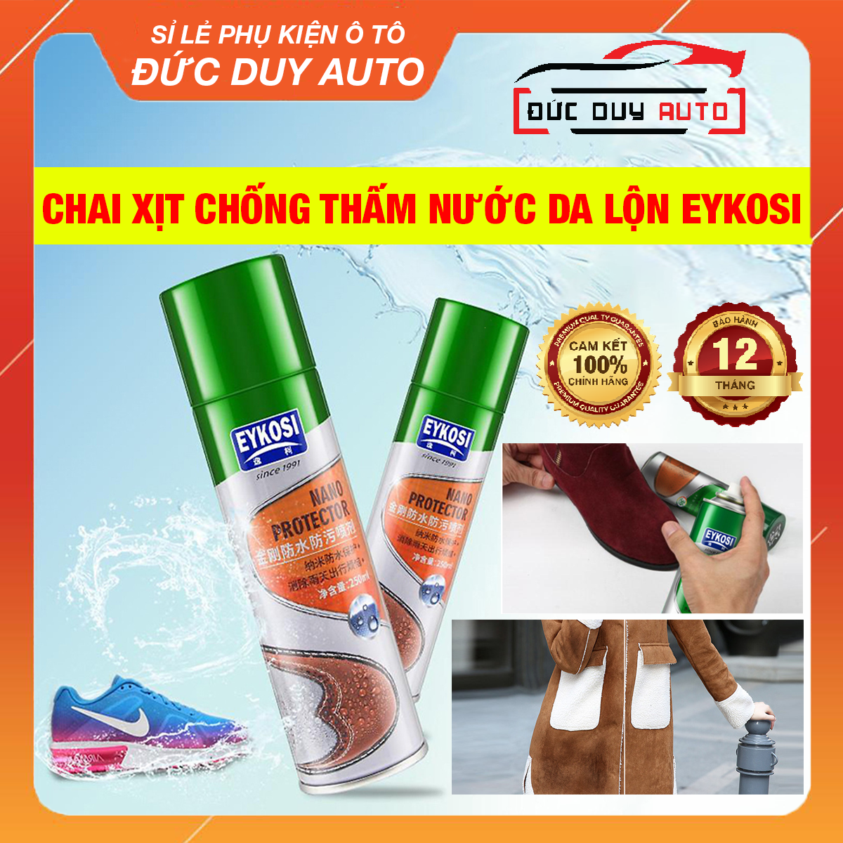 Chai xịt chống thấm nước giày da lộn EYKOSI
