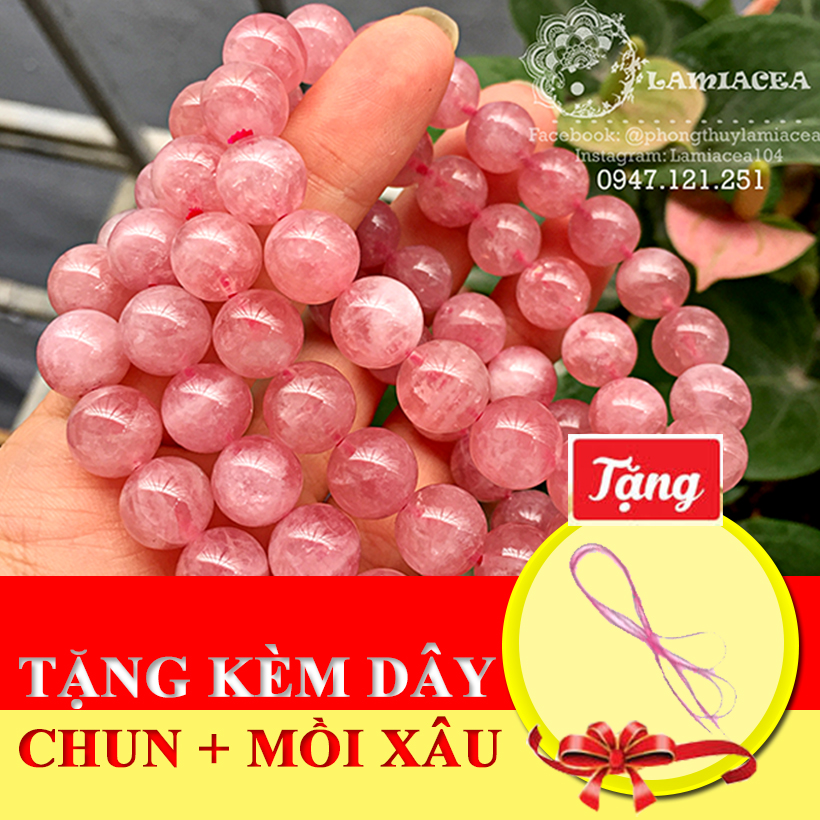 VÒNG TAY ĐÁ THẠCH ANH HỒNG 10MM - 3055