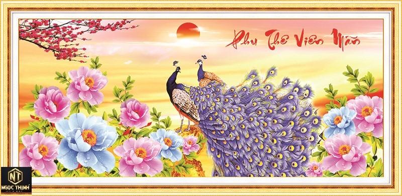 Tranh đính đá cao cấp Venus Phu Thê Viên Mãn- KT: 120x60Cm