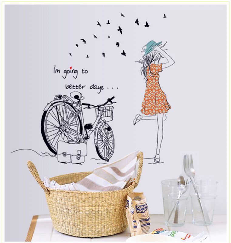 Decal dán tường cô gái xe đạp