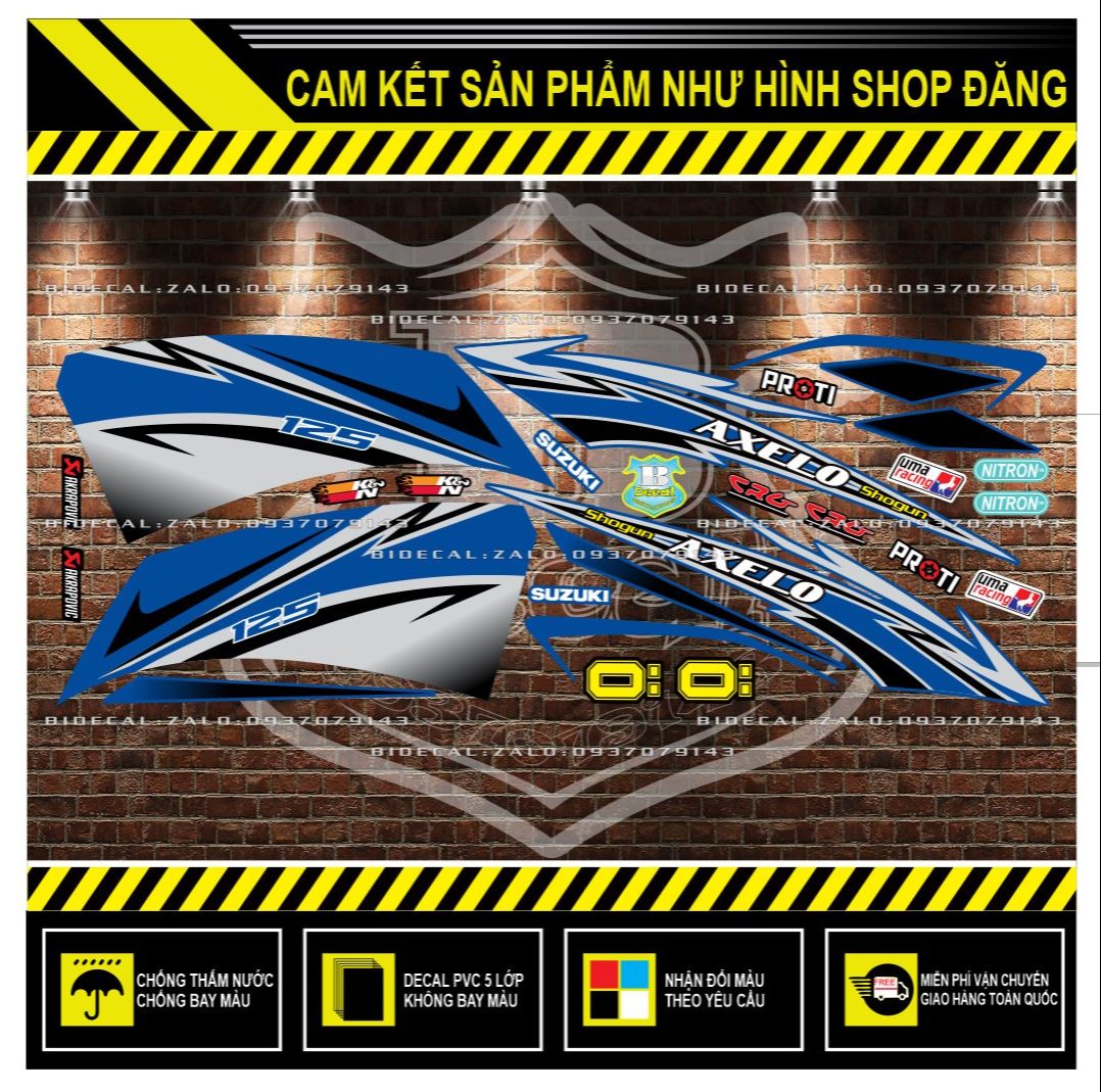 TEM RỜI AXELO 125 PHỐI DÁN XE XANH GP ( DECAL CAO CẤP - KHÁNG NƯỚC - KHÔNG BAY MÀU )