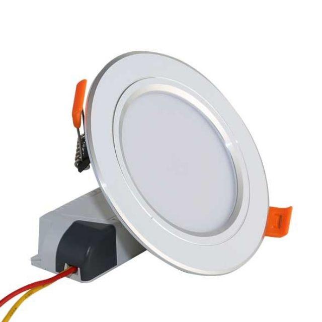 Đèn Led Âm Trần Đổi Màu 7W Viền Bạc, Khoét Lỗ 90Mm Samsung Chipled