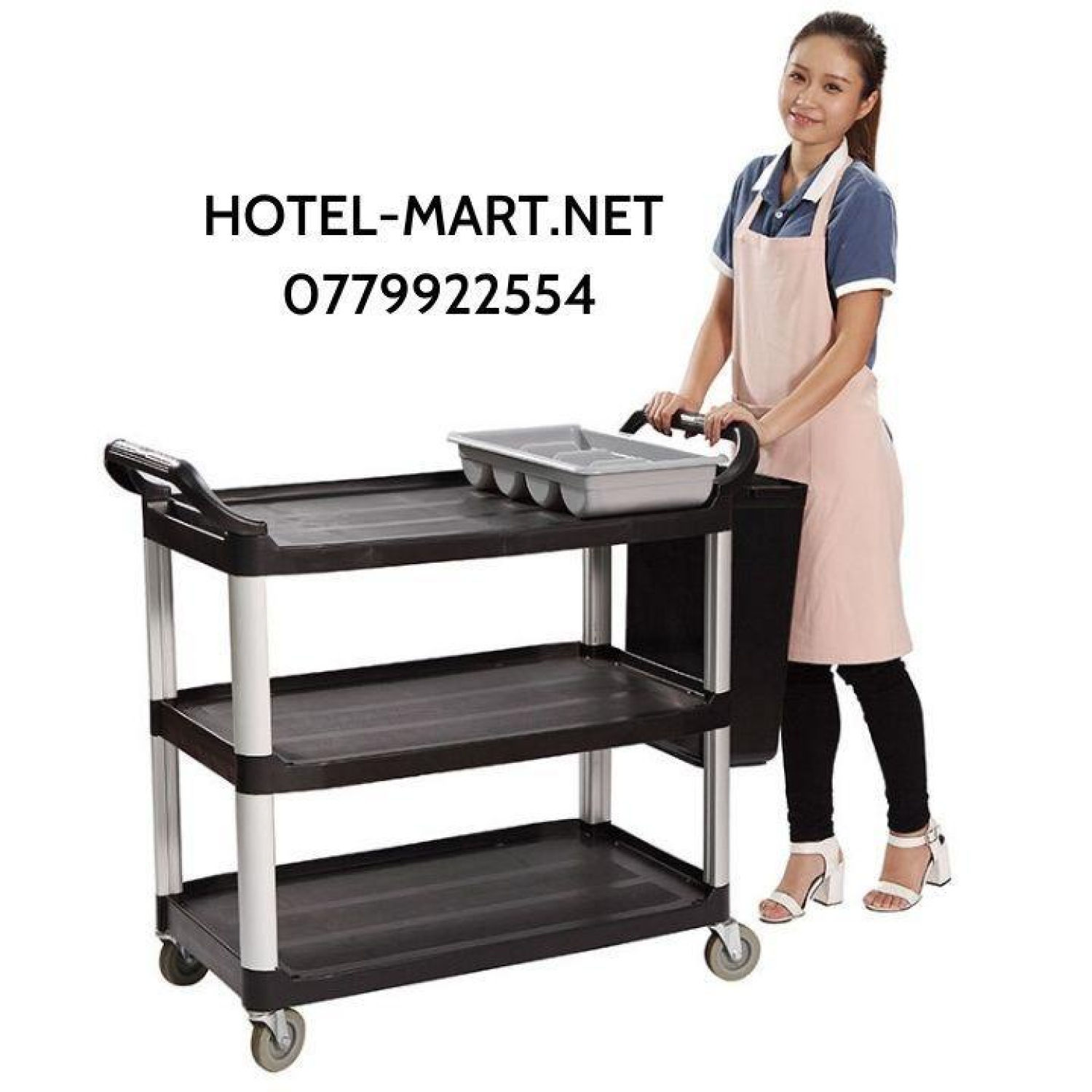 Xe phục vụ nhà hàng 3 tầng chất liệu nhựa, xe thu dọn bàn ăn nhà hàng