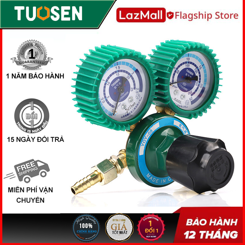 Đồng hồ đôi khí oxy, đồng hồ giảm áp lưu lượng oxy, chống va đập mã yqy-08 - một sản phẩm của tuosen