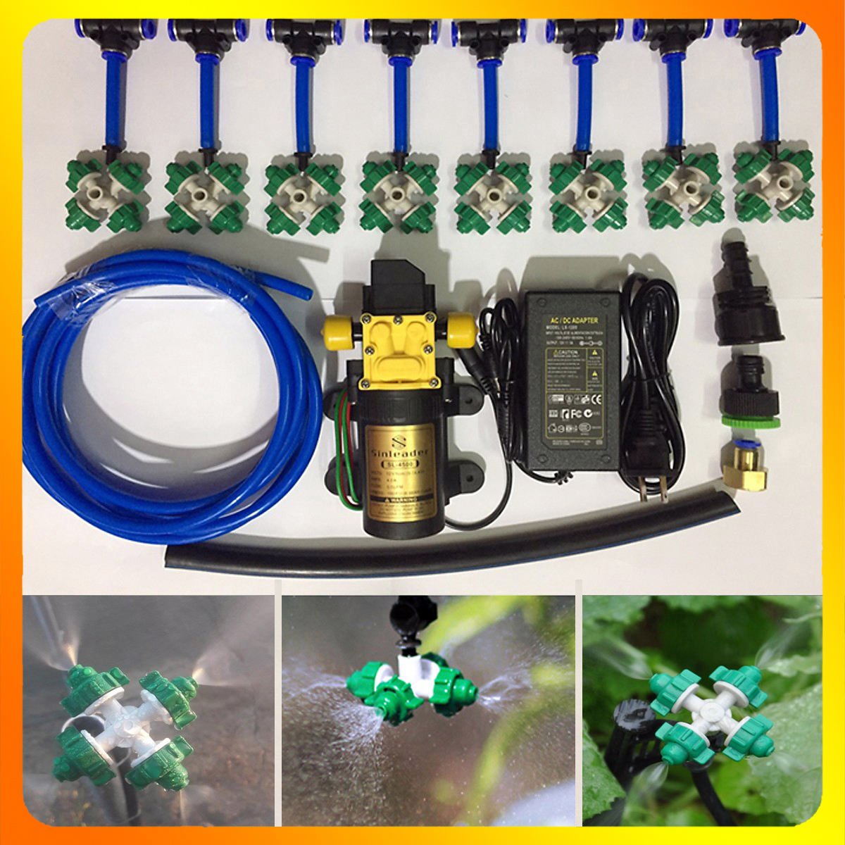 Bộ Phun Sương Tưới Cây Kèm Máy Bơm Nước Tăng Áp- 4 8 12 Béc phun