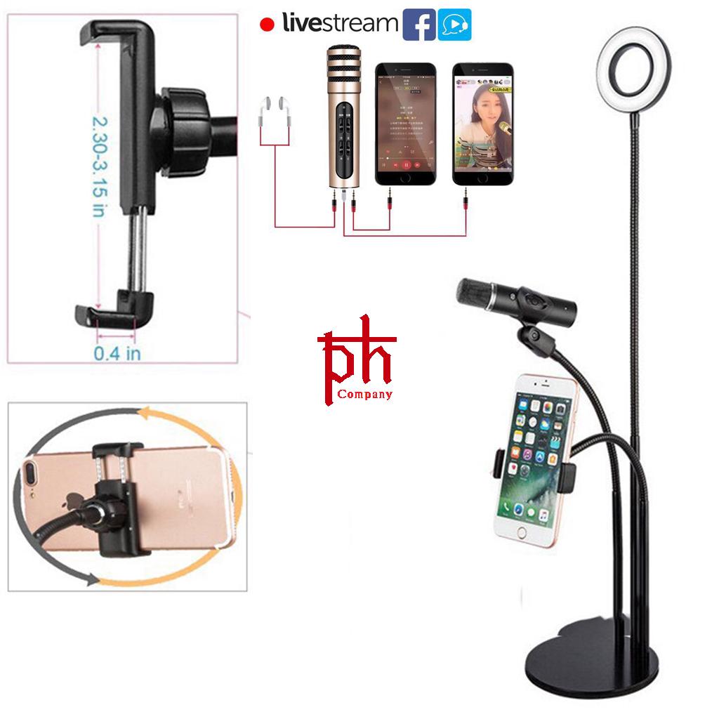 Combo giá đỡ livetream 3in1 kèm micro livetream-3 chế độ đèn
