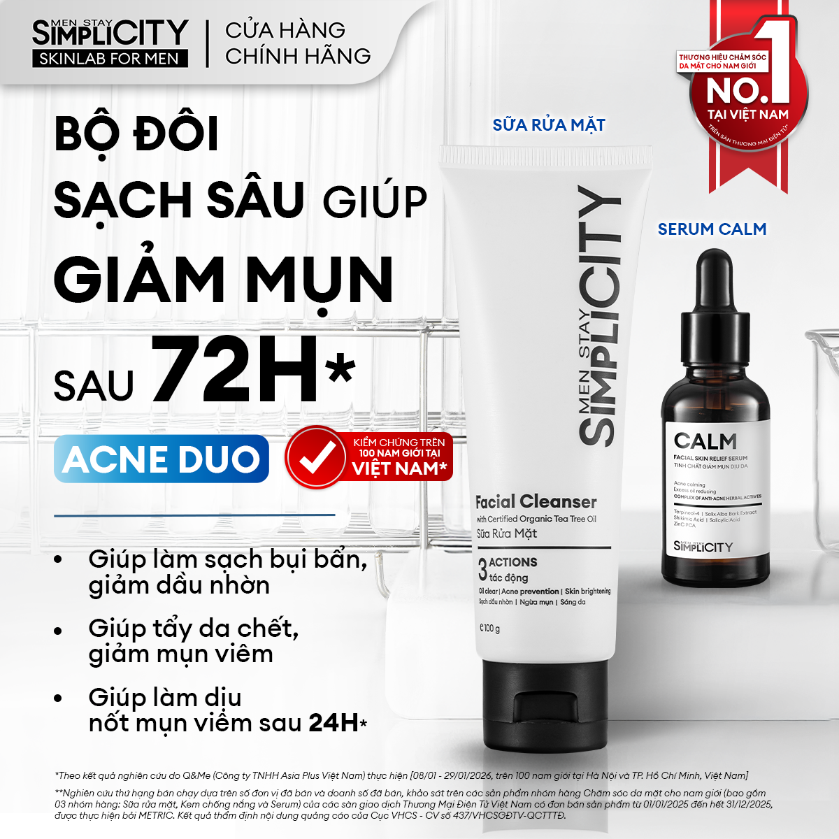 Bộ đôi chăm sóc da giảm mụn viêm sưng cho nam Men Stay Simplicity Acne Relief Duo với Zinc PCA 1% + Terpineol-4