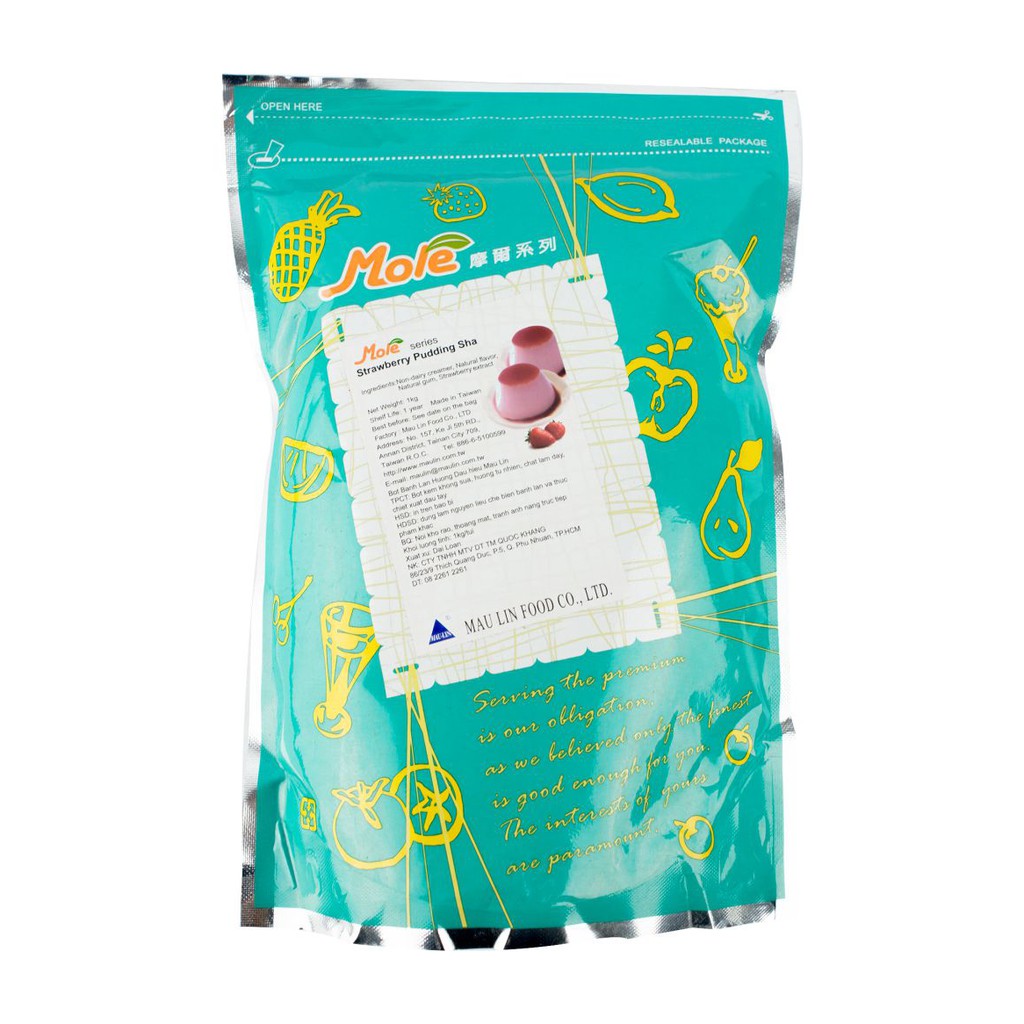 Bột Pudding Dâu (Flan Dâu) hiệu Mole Đài Loan túi zip 1kg