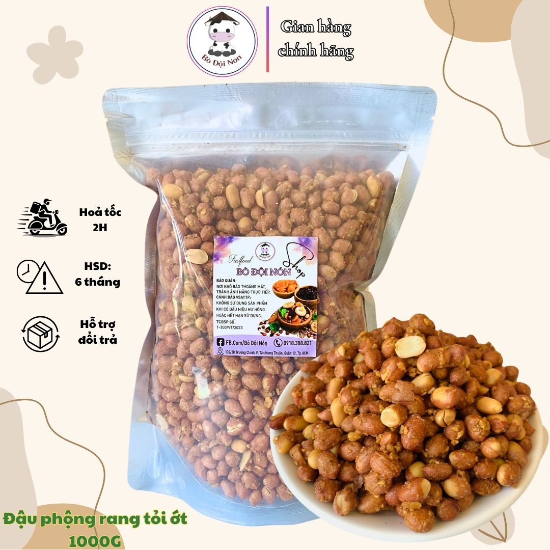 Đậu Phộng Rang Tỏi Ớt 1kg Bò Đội Nón