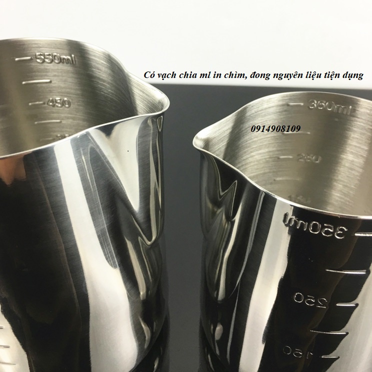 Ca đánh sữa inox (có vạch chia) 350ml - 550ml - 900ml ( inox 304)