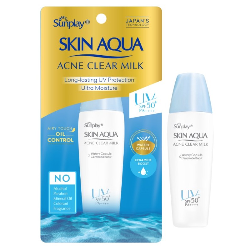 [HCM]Sữa Chống Nắng Dưỡng Da Ngừa Mụn Sunplay Skin Aqua Acne Clear Milk SPF50 25g nhập khẩu