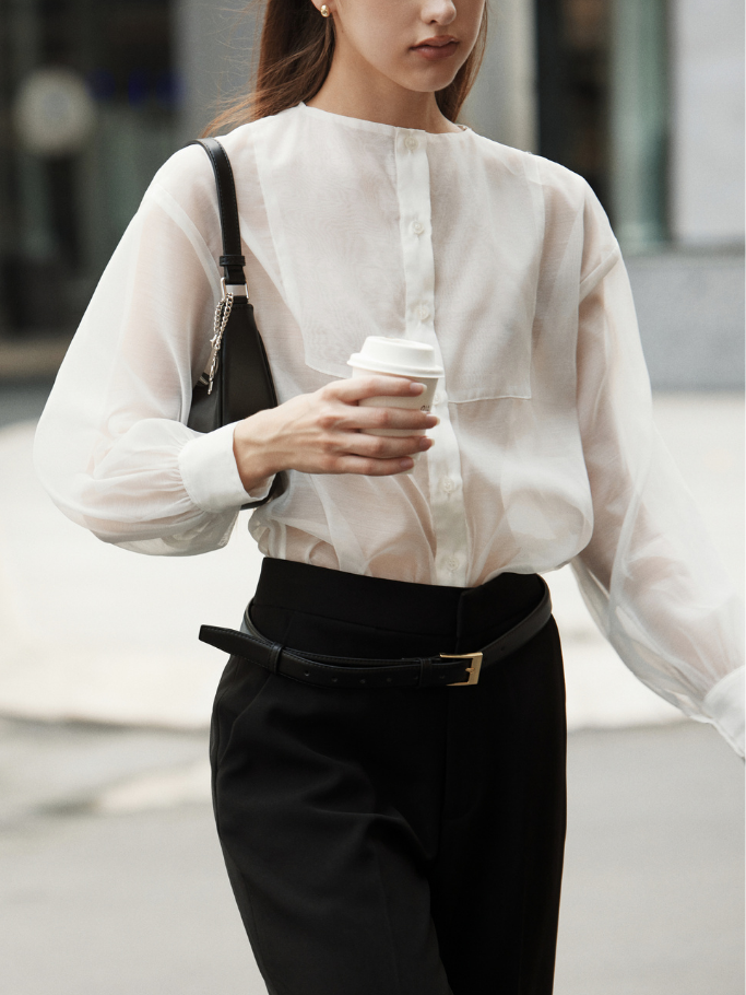 COCO SIN - Áo Sơ Mi Sheer Tay Phồng