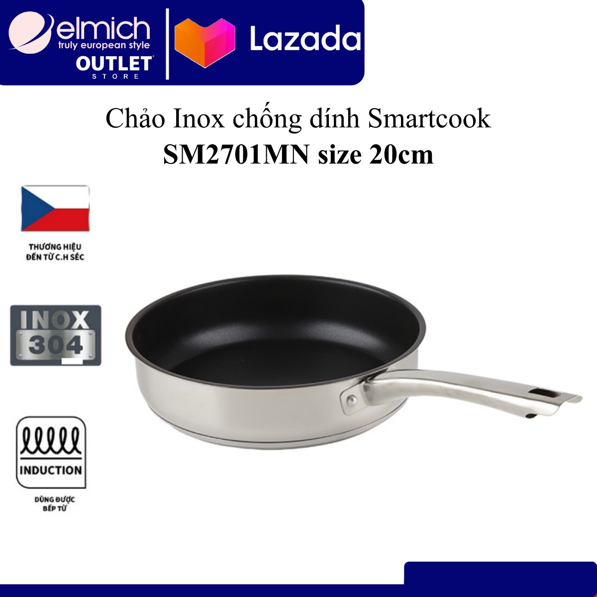 Chảo INOX chống dính Smartcook (SM2701MN size 20cm, SM2702MN 24cm)